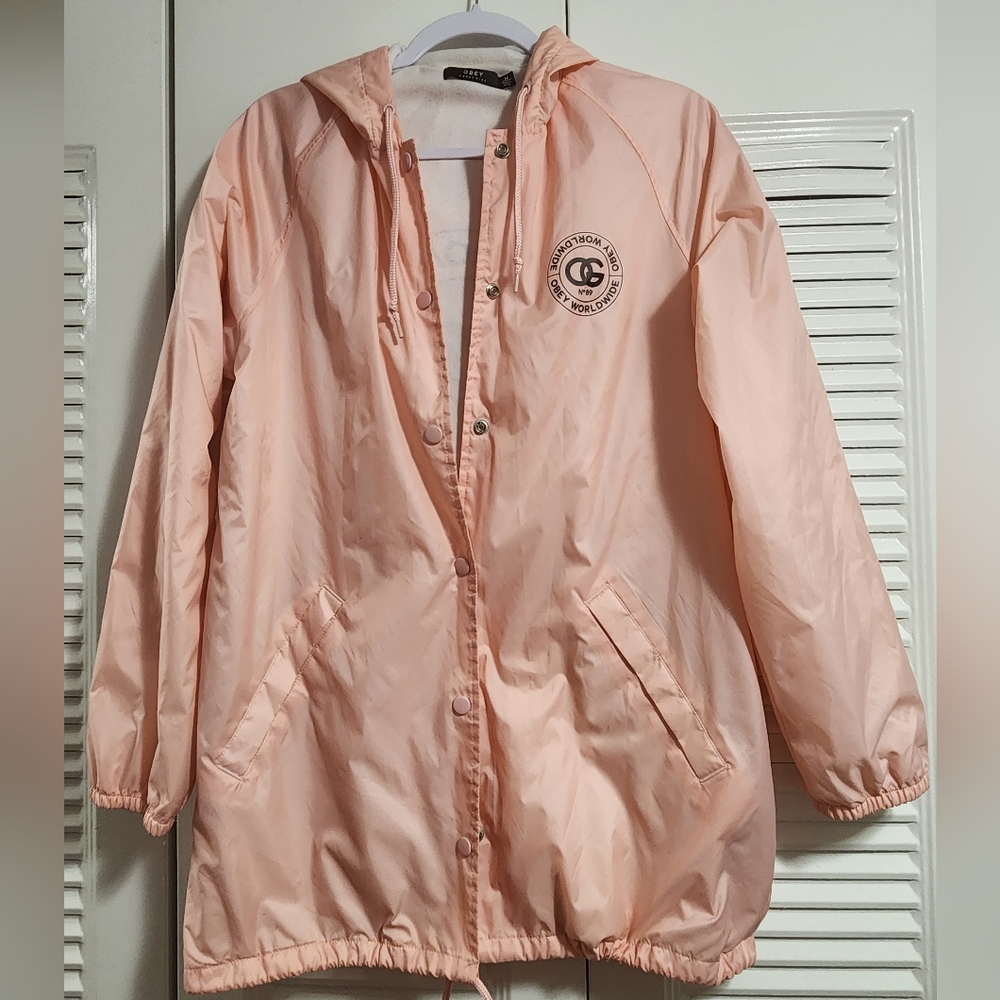 Barbie Pink Obey RueDeLa Ruine Coaches Jacket raincoat with Hood OBEY Worldwide.
